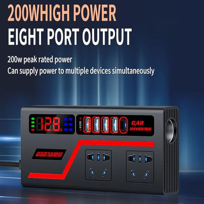 Car Charger Inverter – Vehicle Power Adapter Plug Outlet | Multi-Function Truck Converter | 12V 24V to 110V 220V Charging Port | for Cars Buses Laptops RVs and Roadside Use
