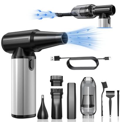 Compressed Air Duster, 2-in-1 Air Duster & Vacuum with 320000RPM Brushless Motor, Electric Air Duster Rechargeable, 3-Gear Adjustable Air Blower for Keyboard, Computer, Car, Home, Outdoor Cleaning