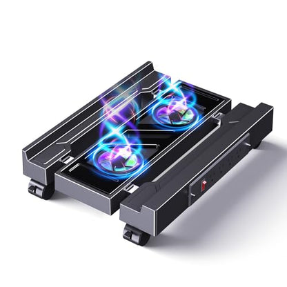 Computer Tower Stand with Charging Station, Cooler Fan and Light, Adjustable PC Stand for Floor, Mobile CPU Stand with 4 Caster Wheels, Under Desk CPU Holder Fits Most PC Tower - style: Socket + Fan