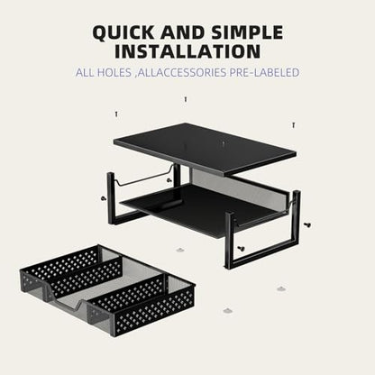 Simple Trending 2-Tier Monitor Stand Riser, Laptop & Printer Stand, Black | Metal Desk Organizer with Drawer, Desktop Organizer, Ergonomic Design, for Home Office, 16.34"W x 10.35"D x 3.5"H - size: 16.34"W x 10.35"D x 3.5"H