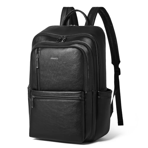 Leather Laptop Backpack for Women, 17 inch Large Travel Laptop Backpack Purse for Casual Daypack College Work Bag - color: Black