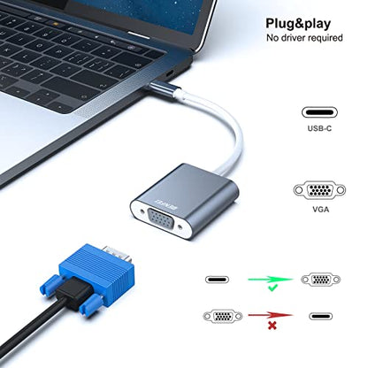 BENFEI USB C to VGA Adapter, Thunderbolt 3/4 to VGA Adapter Compatible with iPhone 15 Pro/Max, MacBook Pro/Air 2023, iPad Pro, iMac, S23, XPS 17, Surface Book 3 and More [Aluminium Shell,Grey] - color: Grey