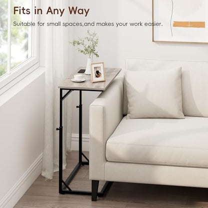 C Shaped End Table with Charging Station, C-Table End Table Adjustable Height Side Table for Couch, Large Couch Table, Slide Under Couch Table TV Tray Table for Sofa,Living Room,Bedroom, Grey - color: Greige, style: With Plug