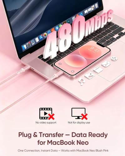 USB C Cable 15FT 2-Pack,Pink USBC 60W Fast Charging for MacBook Neo | Extra-Long , 60W PD Fast Charging, 480Mbps Sync, Braided, for MacBook Neo-Blush Pink, for iPhone 17/16/15,HP Book Pro14 - size: 15FT