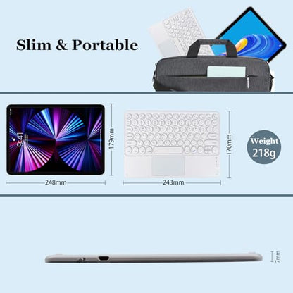 Wireless Bluetooth Keyboard with Touchpad 10inch Portable Rechargeable Slim Keyboard for iPad Pro/iPad Air/iPad 9.7/iPad 10.2/iPad mini and Other iOS Android Windows Devices(White) - color: white