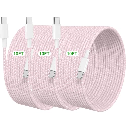 USB C to C Charging Cable 10 FT for iPhone 17 16 15 Charger Cord,Long Apple Braided C to C Cable Fast Charging for iPhone Air 17 16 Pro Max/15 Pro/16 Plus/16e/15,MacBook Pro,iPad 11/10 inch-Pink - color: Pink, size: 10FT+10FT+10FT