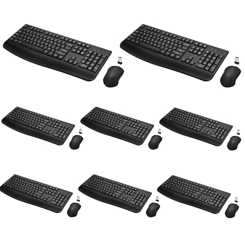 Wireless Keyboard and Mouse Combo, Full-Sized 2.4GHz Wireless Keyboard with Comfortable Palm Rest and Optical Mouse for Windows, Mac OS PC/Desktops/Computer/Laptops (8 Pack) - color: Black-8 Pack