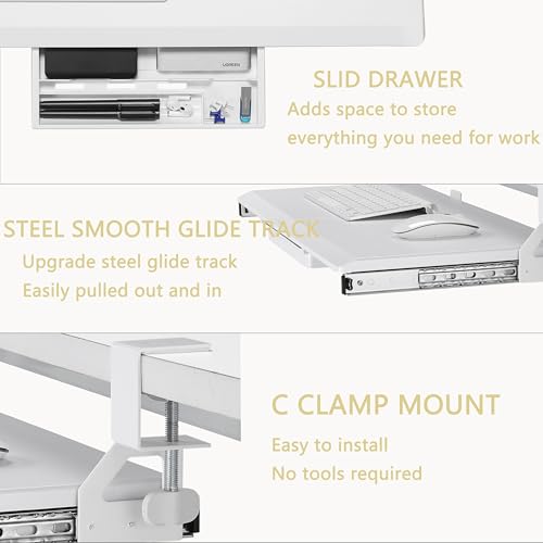 ETHU Under Desk Keyboard Tray - Small Slide Out Keyboard Shelf with C Clamp Mount, 19.7" x 11.8" Ergonomic Pull Out Tray for Home Office Desk, White - color: White, size: Small