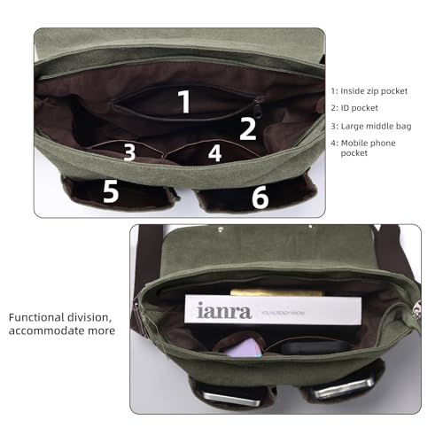 Messenger Bag for men Laptop Bag UnisexRetro Canvas Bag14-15.6 inches Casual single shoulder bag For Work College Travel - color: S-army Green