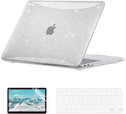 EooCoo for MacBook Air 13.3 inch Case with Keyboard and Screen Protector | Ultra Thin and Transparent, Hard Case Compatible with MacBook Air 13.3 inch M1 Chip 2021-2018 with Retina Display - color: Sparkly Clear