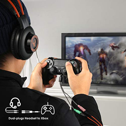 Headset Adapter 3.3 FT 3.5mm Mic and Audio Headphone Splitter for PC | Braided CTIA 4 Pole TRRS Male to 2-TRS Female Jack Stereo Y Cable for Dual-Plug Game Headset to PS4, Xbox, Phone, Laptop, PC - size: 1 Pack / 3.3 Feet