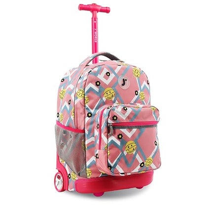 J World Sunrise Kids Rolling Backpack with Wheels for Girls Boys, Roller Bookbag for School, 18 x 13 x 9 Inches, Basketbally - color: Basketbally