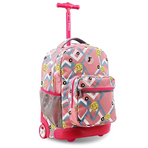 J World Sunrise Kids Rolling Backpack with Wheels for Girls Boys, Roller Bookbag for School, 18 x 13 x 9 Inches, Basketbally - color: Basketbally