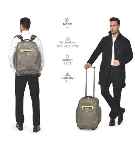 Heliar Rolling Backpack with Wheels | Wheeled Roller Backpack for Business & Travel, Adjustable 13-18 Inch Laptop Backpack with Laptop Compartment & Carry-On Design - color: Green