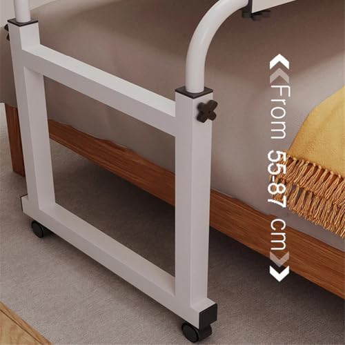 Overbed Table with Wheels, Overbed Desk with Adjustable Length and Height, Rolling over Bed Desk, over the Bed Table on 4 Lockable Wheels Heavy Duty Laptop Tables for Home Office Hospital Bedroom