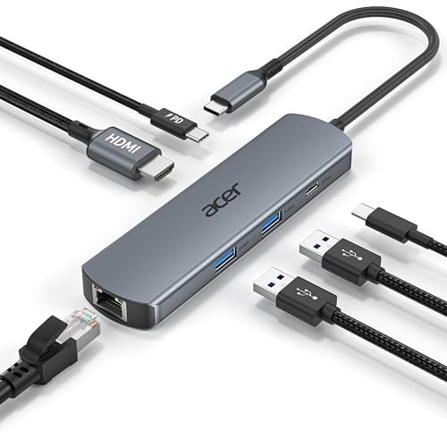 acer 6 in 1 USB C Hub with Ethernet, 4K@60Hz USBC to HDMI Multiport Adapter, 100W PD Charging, 2xUSB A & 1xUSB C Data Ports USB C Splitter for MacBook Neo/Pro M5/Air, Acer, iPad, iPhone 17/16/15
