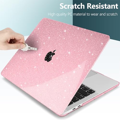for MacBook Pro 13 inch Case 2023 2022 2021 2020 Release Model A2338 M2/M1 A2289 A2251 with Touch Bar & Touch ID, Glitter Bling Plastic Hard Shell Case & Keyboard Cover, Star Pink - color: Star Pink