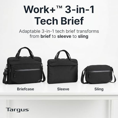 Targus 13–14 Inch Work+ 3-in-1 Tech Brief, Modular Laptop Briefcase with Detachable Tech Pouch Sling, 360 Laptop Protection, Anti-Theft Zippers, Trolley Strap, Black TBS969GL