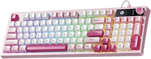 HP K500F Mechanical Gaming Keyboard, 75% Layout with RGB Backlit, Light Sound, Bluetooth/2.4GHz/USB-C Compatible with Windows/Mac/PC - Pink