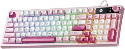 HP K500F Mechanical Gaming Keyboard, 75% Layout with RGB Backlit, Light Sound, Bluetooth/2.4GHz/USB-C Compatible with Windows/Mac/PC - Pink
