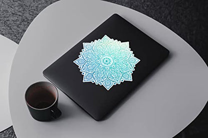 Mandala Laptop Sticker Decal - Removable Waterproof White Vinyl Decals Stickers - Mandalas Light Green Turquoise Sticker Partial Skin Compatible with Computer MacBook Air Pro 13 15 inch Mac - color: Blue on White Material (for Darker Laptop)
