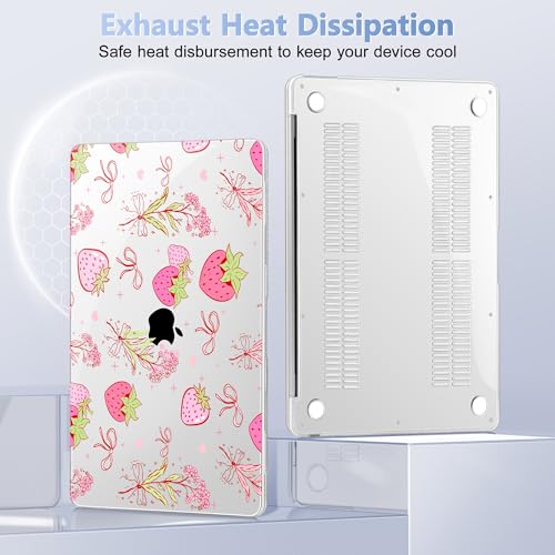 May Chen Compatible with MacBook Air 13 inch Case 2022 2021, 2020-2018 Release Model: M1 A2337 A2179 A1932, Plastic Hard Shell Case Cover for Mabook Air 13 inch with Retina Dispaly, Strawberry Bow - color: Strawberry Bow
