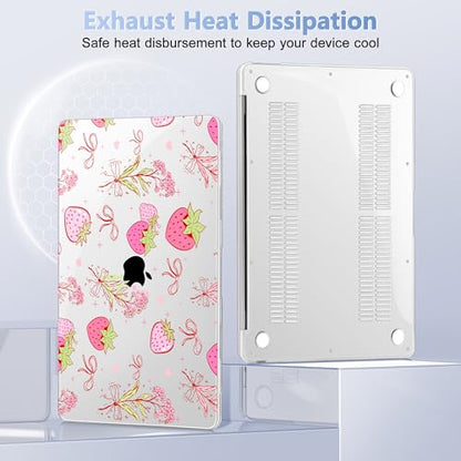 May Chen Compatible with MacBook Air 13 inch Case 2022 2021, 2020-2018 Release Model: M1 A2337 A2179 A1932, Plastic Hard Shell Case Cover for Mabook Air 13 inch with Retina Dispaly, Strawberry Bow - color: Strawberry Bow