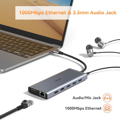 USB C Docking Station Dual Monitor for Dell HP Laptop USB Hub for Laptop | Docking Station Dual Monitor HDMI Adapter USB C Dongle with 2 HDMI DP 5 USB Ports 100 W PD SD TF Ethernet Audio