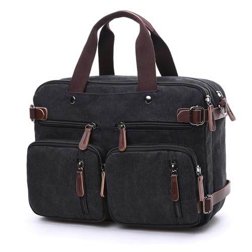 Saddhu Laptop Tote Bag for Women Men 3 in 1 Convertible Messenger Briefcase Shoulder Handbag for Work Bussiness - color: Black, size: 17"