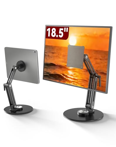 Jakeko Magnetic Portable Monitor Stand VESA Mount 75mm Travel 360° Swivel | L-Shaped Hand Wrench,13.3" 14.1" 15.6" 17.3" 18.5 Inch Screen,Thickened Base,Fully Folds Flat For Easy Storage,Solid Aluminum - size: Up to 18.5''