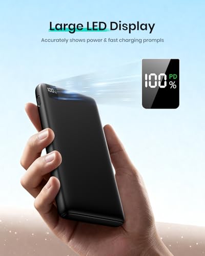 A ADDTOP Power Bank 22.5W Fast Charging Built-in USB C Portable Charger | 20000mAh丨4 USB Outputs丨Travel Essential丨LED Display丨Battery Pack for Phone 17/16/15 Galaxy Series丨Lightweight丨Flight-Safe - color: Black