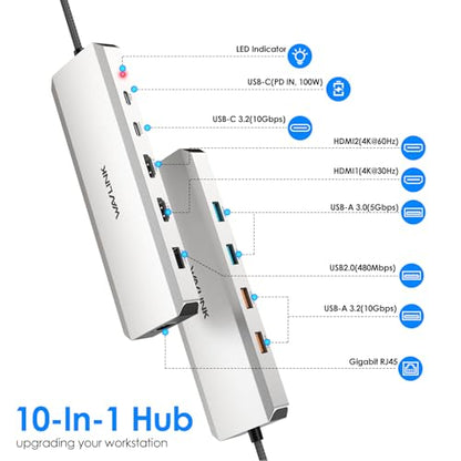 WAVLINK Laptop Docking Station, Docking Station Dual Monitor for HDMI | Single 4K@60Hz, 100W PD in,3×USB-C/A 10Gb, Gigabit Ethernet, Compatible with Dell/HP/Lenovo, Windows Only