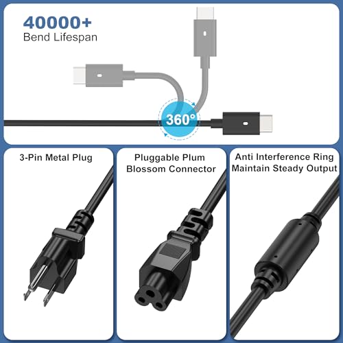 130W USB C Laptop Charger Compatible with Dell XPS 15 17 2in1 9575 9500 9700 Latitude 5280 5420 7210 7410 7480 Precision 5530 2in1 5550 5750 3560 DA130PM170 Power Adapter Cord Supply - color: Black3