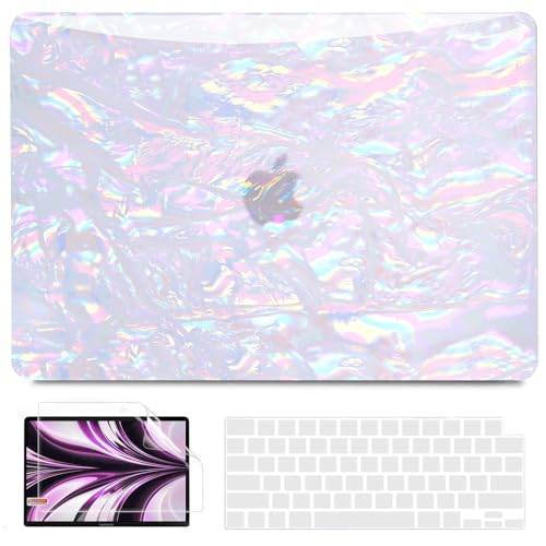 B BELK Compatible with MacBook Air 13 inch Case M5 2026 2025 2024-2022 M4 M3 M2 A3449 A3240 A3113 A2681, Plastic Hard Shell+Keyboard Cover+Screen Protector for MacBook Air 13.6 inch Case, Iridescent - color: Shiny Iridescent