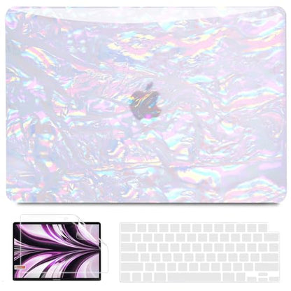 B BELK Compatible with MacBook Air 13 inch Case M5 2026 2025 2024-2022 M4 M3 M2 A3449 A3240 A3113 A2681, Plastic Hard Shell+Keyboard Cover+Screen Protector for MacBook Air 13.6 inch Case, Iridescent - color: Shiny Iridescent