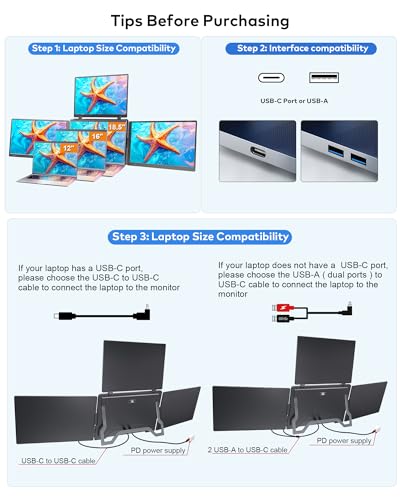 16" Triple Screen Monitor Extender, Quad Monitors for 14-18.5" Laptops | 1 Cable for 3 Screens Portable Monitor, Travel Screen Extender, Compatible with Win MacOS, FHD 1200P IPS, USB-C/HDMI-S788 Pro