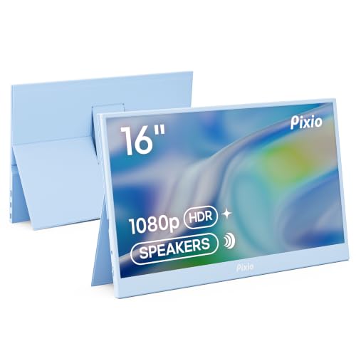 Pixio PX160 Wave Blue Portable Monitor 15.6 inch 60Hz FHD 1080p IPS Panel HDR Screen Cover Stand USB-C HDMI Laptop Screen Extender Portable Monitor for Laptop, PC, Console, Phone - color: Blue