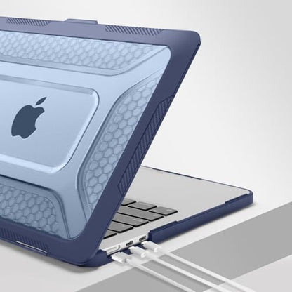 MOSISO Compatible with MacBook Air 13 inch Case M5 M4 M3 M2, Navy Blue | 2 in 1 Kit Honeycomb Shock Resistant Hard Case with Foldable Kickstand for MacBook Air 13.6 2026-2022 A3449 A3240 A3113 A2681 - color: Navy Blue