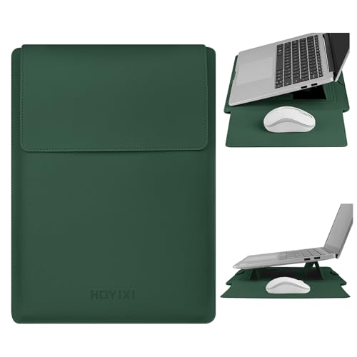 HoYiXi 13.3'' /13.6'' Laptop Sleeve Case PU Leather with Stand Compatible with MacBook Pro 14/MacBook Air 13(M1 M2)/ASUS Vivobook 14/Dell XPS 13/ASUS Matebook,13-14'' Laptop Bag,Dark Green - color: Dark green, size: 13.3'' / 13-14 Inch Laptop