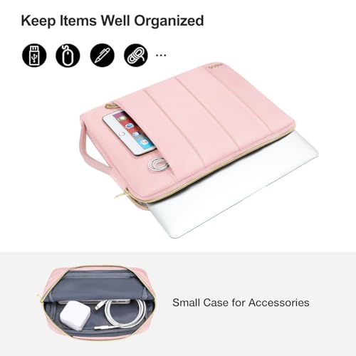 MOSISO 13-14 inch Laptop Case, 13.3 inch Puffy Laptop Sleeve Compatible with MacBook Air 13.6 M5 M4 M3 M2 M1/Neo/Pro 13/14,HP Dell ASUS Lenovo, Rectangle Vertical Bag with Small Case&Side Handle, Pink - color: Pink