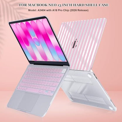 Compatible with MacBook Neo 13 inch Case 2026 (Model A3404), Printed Pattern Hard Shell Laptop Case with Keyboard Cover & Screen Film, Slim Plastic Protective Cover, Pink Stripes - color: Pink Stripes