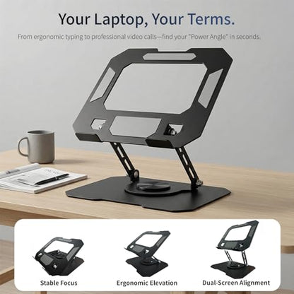 Laptop Stand for Desk, 360 Rotating Computer Riser with Adjustment Wrench, Ergonomic Laptop Riser for Collaborative, WorkFoldable & Portable Heavy Duty Stand Fit 10-16” Laptops