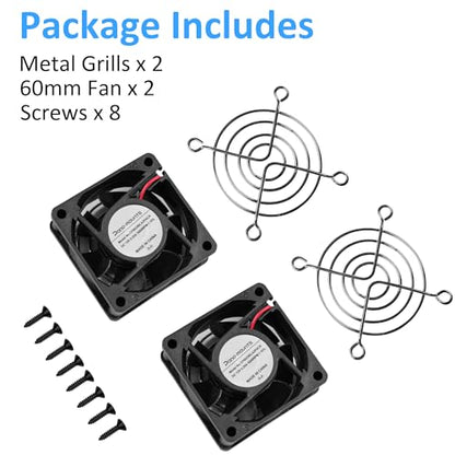 60mm Small 12V DC 2Pin Car Audio Vent Cooling Fan 5600RPM 2-Pack | Mini 12V DC Fan Long-Life Bearing for Incubator Electronics Heatsink Cooling - size: 60x25mm