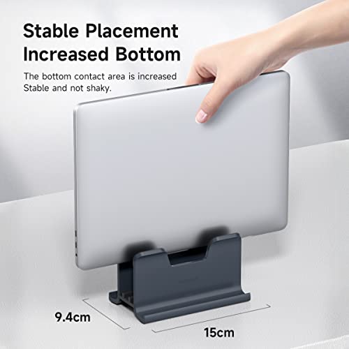 Hagibis Vertical Laptop Stand Desktop for Desk Gravity Locking Holder Dock Save Space Improves Airflow for MacBook Pro, Mac mini, Surface, HP, Dell, Chrome Book (Gen2 Black)