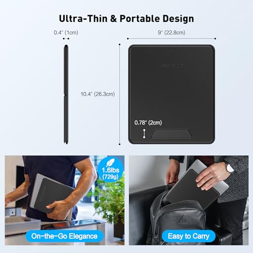 AboveTEK Ergonomic Laptop Stand & Tablet Holder for Desk,Portable Foldable Computer Riser,Adjustable Angle Travel Stand for MacBook Air/Pro,iPad,Fits 13-16 inch Devices,Ultra-Sleek PU Leather-(Black)