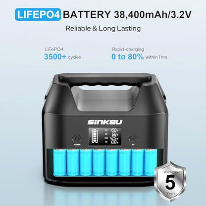 Portable Power Station 122.8Wh, 150W Power Bank with AC Outlet | SinKeu LiFePO4 Battery Solar Generator for Home Use, Camping, RV, Emergency Backup
