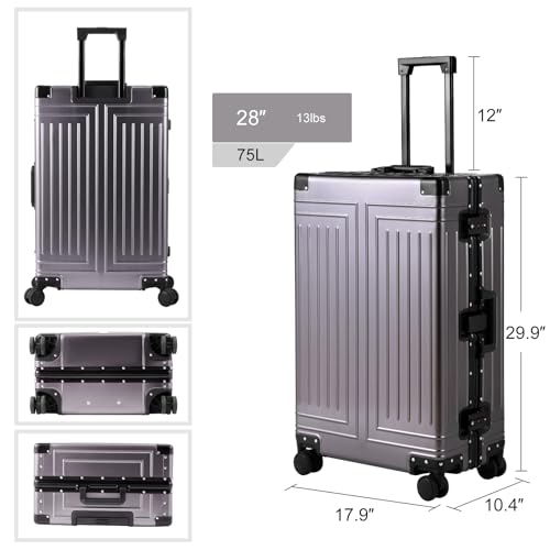 All Aluminum 20/28 Luggage Set，Cut from Whole Aluminum Sheet，22x14x9 Airline Approved ，（3rd Generation，Premium Metal zipperless suitcase ） (grey, 20+28inch) - color: grey, size: 20 inch + 28 inch