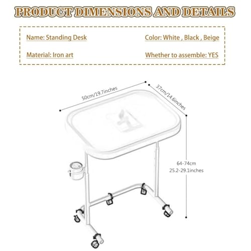 Flip-top Standing Desk Adjustable Height Laptop Table, Living Room Sofa Side Lifting Workstation, Portable Bedside Table with Casters(Beige) - color: Beige