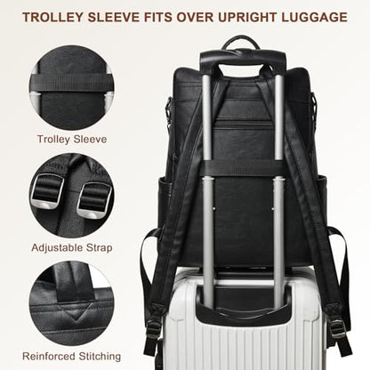 Laptop Backpack for Women 15.6 inch,Travel Leather Backpack Purse Nurse Teacher Carry on Backpack Computer Bag,Professional Water-Resistant College Business Work Casual Daypack,Two-tone Black - color: Two-tone Black