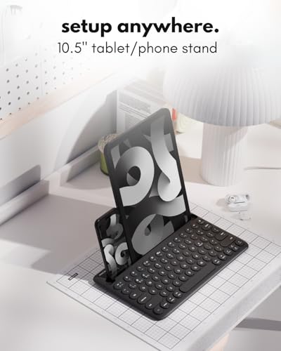 Macally Bluetooth Keyboard for Tablet | Wireless Keyboard for iPad mini/Air/Mini, iPhone (Multi-Device, Built-in Stand, Rechargeable) Easy to Use and Cute Portable - color: Black